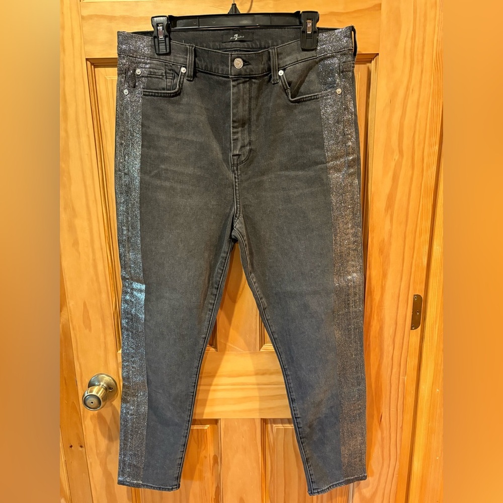7 For All Mankind jeans with a metallic side stripe skinny jeans women’s 32